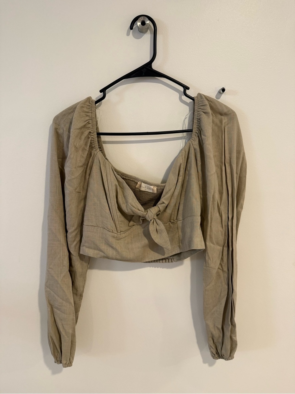 Altar'd State Beige Tie-Front Long Sleeve Crop Top
